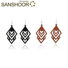 SANSHOOR Geometric Long Earrings for Women Hanging Dangle Drop Wooden Earrings Jewelry 2 Pairs 2024 - buy cheap