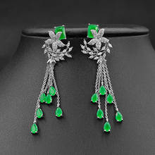 Vintage Green Crystal Flower Earrings For Women 2022 Fashion Temperament Long Tassel Pendant Earring Water Drop Dangler Jewelry 2024 - buy cheap