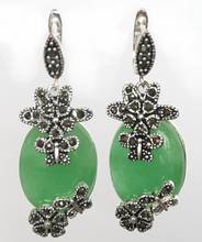 NATURAL GREEN Natural jade 925 STERLING SILVER Silver natural gem/jade/coral/opal Marcasite Earrings 2024 - buy cheap