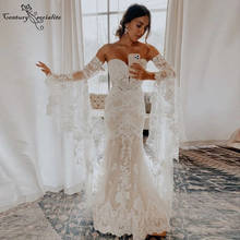 Boho Mermaid Wedding Dresses Lace Detachable Sleeves Bohemian Wedding Gowns 2021 Strapless Button Back Plus Size Bridal Dress 2024 - buy cheap