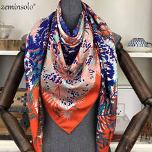 100% Twill Silk Square Scarf Women Scarves Shawls Floral Print Neckerchief 130*130cm Bandana Satin Female Foulard Scarf Fashion 2024 - buy cheap