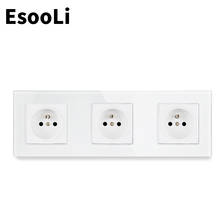Esooli Crystal Glass Panel French Standard Wall Socket 258*86mm Power Socket Plug Grounded 16A Black Electrical Triple Outlet 2024 - buy cheap