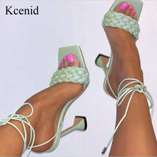 Kcenid-Sandalias de tacón alto tejidas para mujer, zapatos de punta abierta cuadrada, con correa cruzada, para verano, 2021 2024 - compra barato