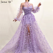 Serene Hill пурпурное прозрачное сексуальное вечернее платье с длинным рукавом с высокой горловиной и цветами ручной работы вечернее платье 2020 CLA60950 2024 - купить недорого