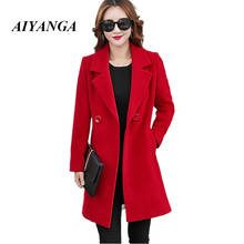 AIYANGA Long Woolen Trench Coat 2021 Women Lapel Office Outerwear Coats Plus Size Winter Warm Ladies Elegant Casual Overcoats 2024 - buy cheap