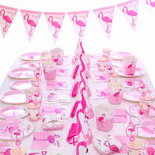 Rosa flamingo festa de papel descartáveis talheres placas palha caixa de doces para hawaii luau festa suprimentos aniversário decoração do casamento 2024 - compre barato