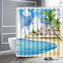 Oceano cenário cortinas de chuveiro mar praia tropical plantas pintura a óleo arte pano decoração da parede casa banheira decorações cortina do banheiro 2024 - compre barato