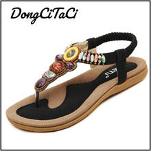 DongCiTaCi Women Sandals Woman Summer Fashion Casual Flats Heels Bohemia String Bead Flip flop Beach Sandals Size 35-45 Beige 2024 - buy cheap