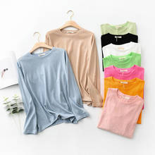 Camiseta básica casual feminina, camiseta de manga longa, gola redonda, plus size, algodão, cor sólida, primavera, 2020 2024 - compre barato