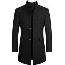 Зимнее черное пальто для мальчиков, искусственная Шерстяная Смесь, пальто, Мужская Длинная ветровка, куртка, толстая хлопковая Теплая мужская куртка, Мужское пальто, 4xl 2024 - купить недорого