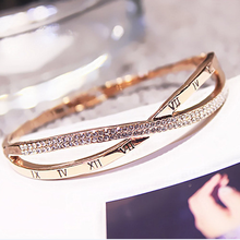 Roman Numerals Luxury CZ H Cuff Rose Gold Color Female Bracelets  cross Bangles Jewelry Crystal Bracelet For Women B0178 2024 - buy cheap