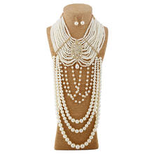 Luxury Bohemian Big Long Flower Pearl Necklace Set Earrings Multi Layer Tassel Jewelry Sets Women Wedding Bijoux Colares Grandes 2024 - buy cheap