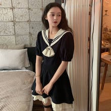 Lolita Navy Dress Black Sailor Collar Dress Short Short Height Sailor JK Dress with Bow Retro Dress Women Clothing Dress 2024 - buy cheap