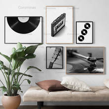 Vintage Canvas Painting Black White Record Player Tape Guitar Posters and Prints Wall Art Pictures Living Room Home Decoration 2024 - buy cheap