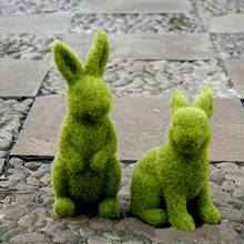 Decoração de coelho com imitação de musgo, resina flocada, escultura de páscoa, estátua de animal, ornamento de jardim (verde) 2024 - compre barato