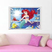 3d vivid window Underwater Fish Dancing Princess  Wall Sticker For Kids Rooms Bedroom Decor Wall Decal Art poster 2024 - buy cheap