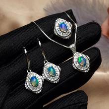 Opal Set 925 Sterling Silver Real and Natural Opal Set 1pc Ring,2pcs Earring,1pc Pendant For Wedding 2024 - buy cheap