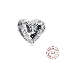 Fits Pandora Bracelet 925 Sterling Silver Sparkling Freehand Heart Charms Clear CZ Metal Beads for Jewelry Making Kralen 2024 - buy cheap