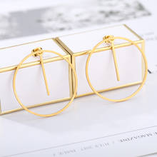 Pendientes geométricos minimalistas para mujer y niña, joyería de moda, aretes redondos simples de acero inoxidable de Color dorado 2024 - compra barato