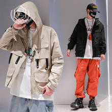 Мужская модная свободная однотонная куртка в стиле сафари, Повседневная Лоскутная куртка с карманами в стиле хип-хоп с капюшоном 2024 - купить недорого