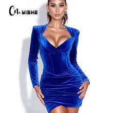 CNYISHE Elegant Party Club Velvet Dress Women Fashion Bodycon Sheath V-neck Sexy Velvet Female Dresses Casual Solid Outfits Robe 2024 - buy cheap