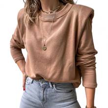 Women Autumn Winter Long Sleeve Padded Shoulder Plush Sweatshirt Pullover Hoodie 2024 - buy cheap