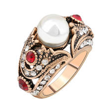 Kinel Vintage Pearl Rings Ancient Gold Red Crystal Rings For Women Fashion Bohemia Jewelry 2021 New 2024 - buy cheap