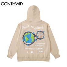 Свитшот GONTHWID в стиле Харадзюку, уличная одежда с капюшоном и принтом планеты Земля, Модный пуловер в стиле хип-хоп, повседневные свободные топы 2024 - купить недорого
