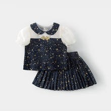 Girls Clothes Summer Princess Kids Suits Starry Sky Shirts Pleated Skirt 2pcs Matching Outfits for Girl Toddler Children Costume 2024 - купить недорого