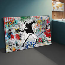 Pop rua banksy graffiti arte da lona pintura da parede posters impressões fotos para sala de estar quarto casa cuadros decoração 2024 - compre barato