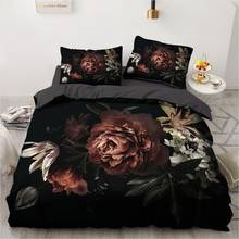 3d conjuntos de cama preto capa edredão conjunto consolador cama fronha rei rainha 173x230cm flor design impresso 2024 - compre barato