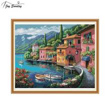 Joy Sunday House Landscape Paintings Embroidery Cross Stitch Kit Aida Cloth Count Printed Canvas DMC Cross-stitch Needlework DIY 2024 - buy cheap