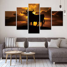 Canvas Wall Art Painting Texas Longhorn Cattle Art Print Poster Wall Decoration Home Decor 5 Panel Picture 2024 - buy cheap