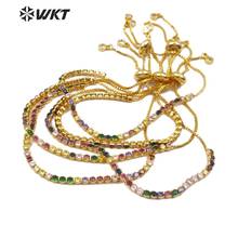 Pulsera de Zirconia cúbica para mujer, brazalete de piedras de colores, cadena de 3 colores, ajustable, WT-MB109 2024 - compra barato