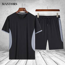 New Men's Set Patchwork Summer Man Sportswear 2 Pieces Sets Sports Suit T-shirt Shorts Sweatsuit Male Tracksuit White Black Grey 2024 - buy cheap
