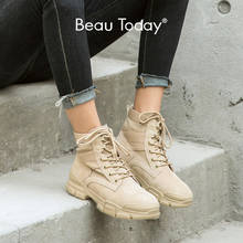 BeauToday Ankle Boots Women Cow Suede Leather Canvas Combat Boot Cross-Tied Round Toe Autumn Winter Lady Desert Shoes 04024 2024 - buy cheap