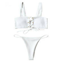 sexy bikinis 2020 mujer solid swimsuit  swimwear women's swimming suit bandage thong bikini set hollow out biquini bathing suit 2024 - buy cheap