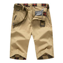 Summer Cargo Short Men Pure Cotton Mid-waist Knee Length Casual Shorts Men Solid Color Bermuda Masculina Men Clothing No Belt 2024 - buy cheap