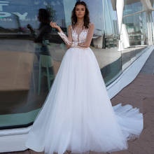 Long Sleeves Wedding Dresses Boho Scoop Neck A-Line Applique Tulle Princess Wedding Gown for Bride Robe De Mariee 2024 - buy cheap