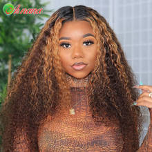 Peruca lace front com cabelo humanos brasileiros, para mulheres, cabelo encaracolado profundo, loiro com luzes, cor afro longo, 30 tamanhos 2024 - compre barato