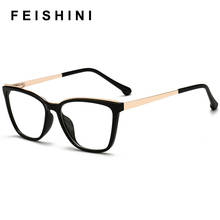 Feishini 2020 Hot Anti Blue Light EyeGlasses Frames Women locking Filter Reduces Computer Eyewear Woman Cat eye Improve Comfort 2024 - buy cheap