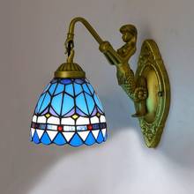 Lâmpada de parede de vidro tiffany europeu, lâmpada de parede colorida para sala de estar, sala de jantar, bar, balcão mediterrâneo com base de resina 2024 - compre barato