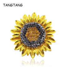 TANGTANG Large Sunflower Brooch Full Rhinestone Yellow Crystal Brooch For Women Painted Hot Jewelry Scarf Pins Clip Badge Trendy 2024 - buy cheap