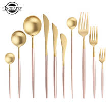 Steel Cutlery Set Pink Handle Gold Spoon Knife Fork Chopsticks Dessert Dinneware Western Teaspoons Tableware for Wedding Party 2024 - buy cheap