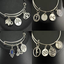 1pc Om Yoga Charms Hamsa Hand Eyes Namaste Expandable Wire Bangle Bracelet Jewelry Gift 2024 - buy cheap