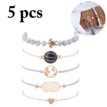 Juego de 5 unids/set de Pulseras bohemias con diseño de piña, Tortuga, corazón y tierra, Pulseras de cadena de cuerda tejida, joyería de piedra para Mujer 2024 - compra barato