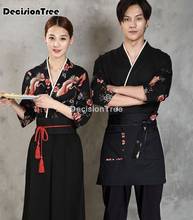 2022 unisex japanese style kimono cook uniform v neck restaurant chef uniforms suit printing overalls kitchen cook clothes 2024 - buy cheap