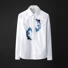 Minglu camisa masculina com estampa digital 3d, camisa 100% algodão estilo chinês de manga comprida, camisa masculina slim fit, camisas 2024 - compre barato