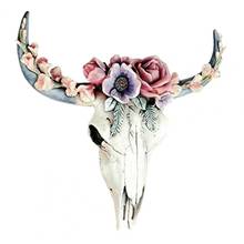 60% Hot Sale New style Succulent Flower Cow Skull Wall Decor Resin Ornament with Hanging Hole Bull Head Pendant Home Decoration 2024 - buy cheap