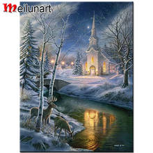 Церковная зимняя Алмазная картина «сделай сам» с изображением снежного оленя, 5d, квадратная, круглая, алмазная вышивка, наборы для вышивки, украшение AS0422 2024 - купить недорого